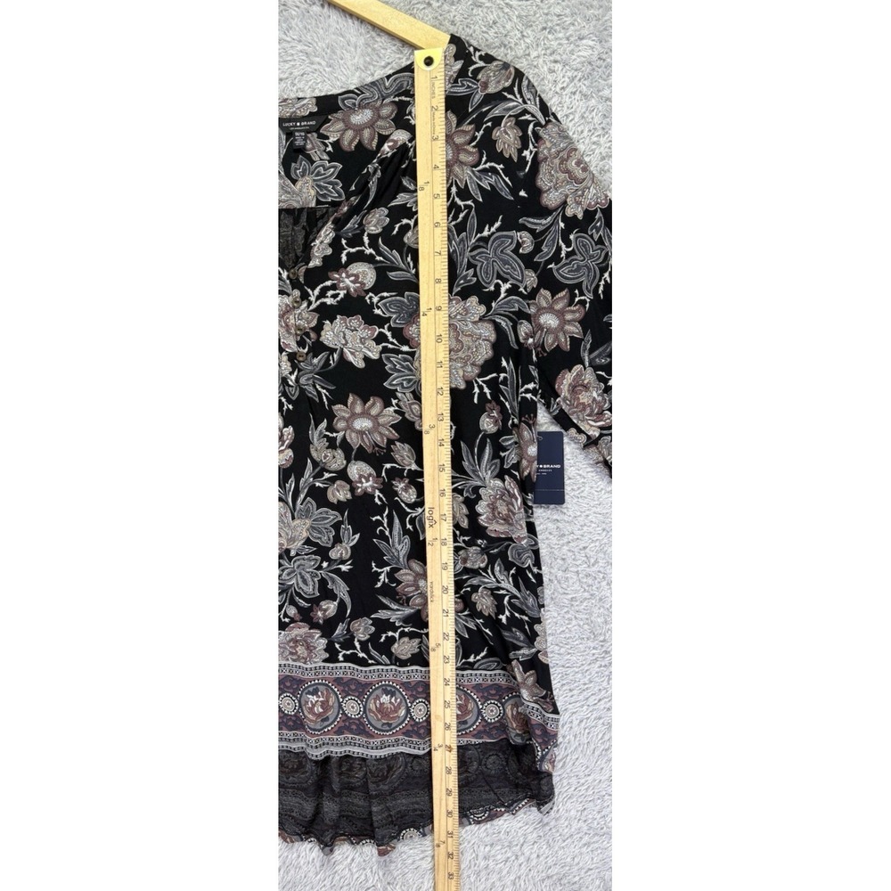 NWT Lucky Brand Womens Black Floral 3/4 Sleeve Tunic Blouse 1X V Neck Boho - Picture 6 of 10